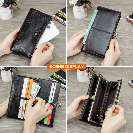 Women's Black Angel First Layer Cowhide Iron Ladies Wallets