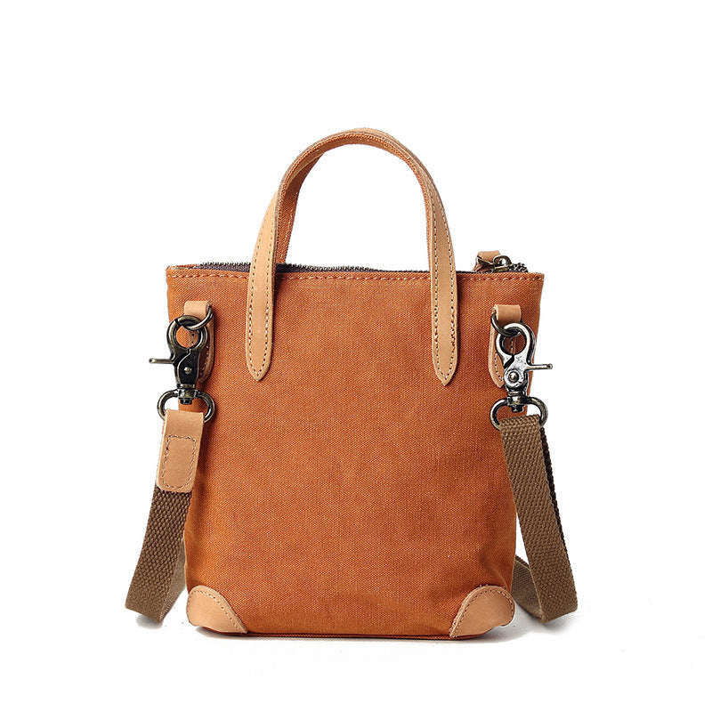 Women's Leisure Mini Canvas Mobile With Leather Zip Shoulder Bags