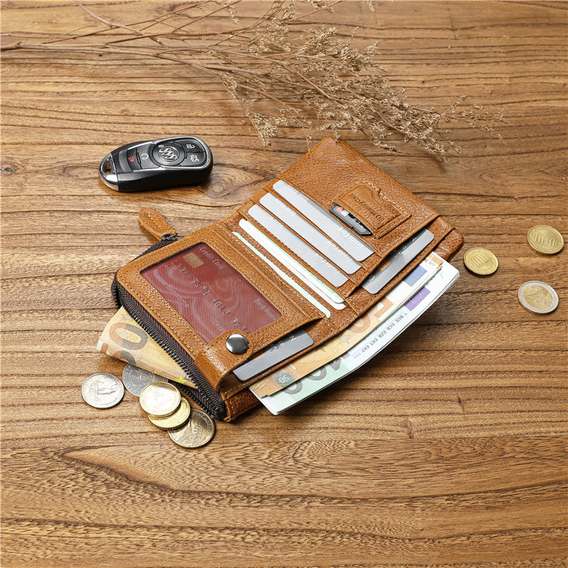Men's Vegetable Tanned Cowhide Leisure Vertical Green Men's Wallets