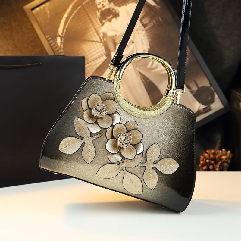 Women's Light Luxury Mom Style Fashion Patent Leather Flower Bags