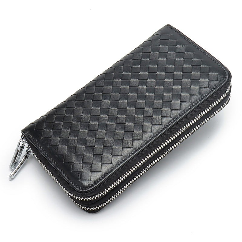 Women's Fashion Long Authentic Leather Sheepskin Hand-woven Ladies Wallets
