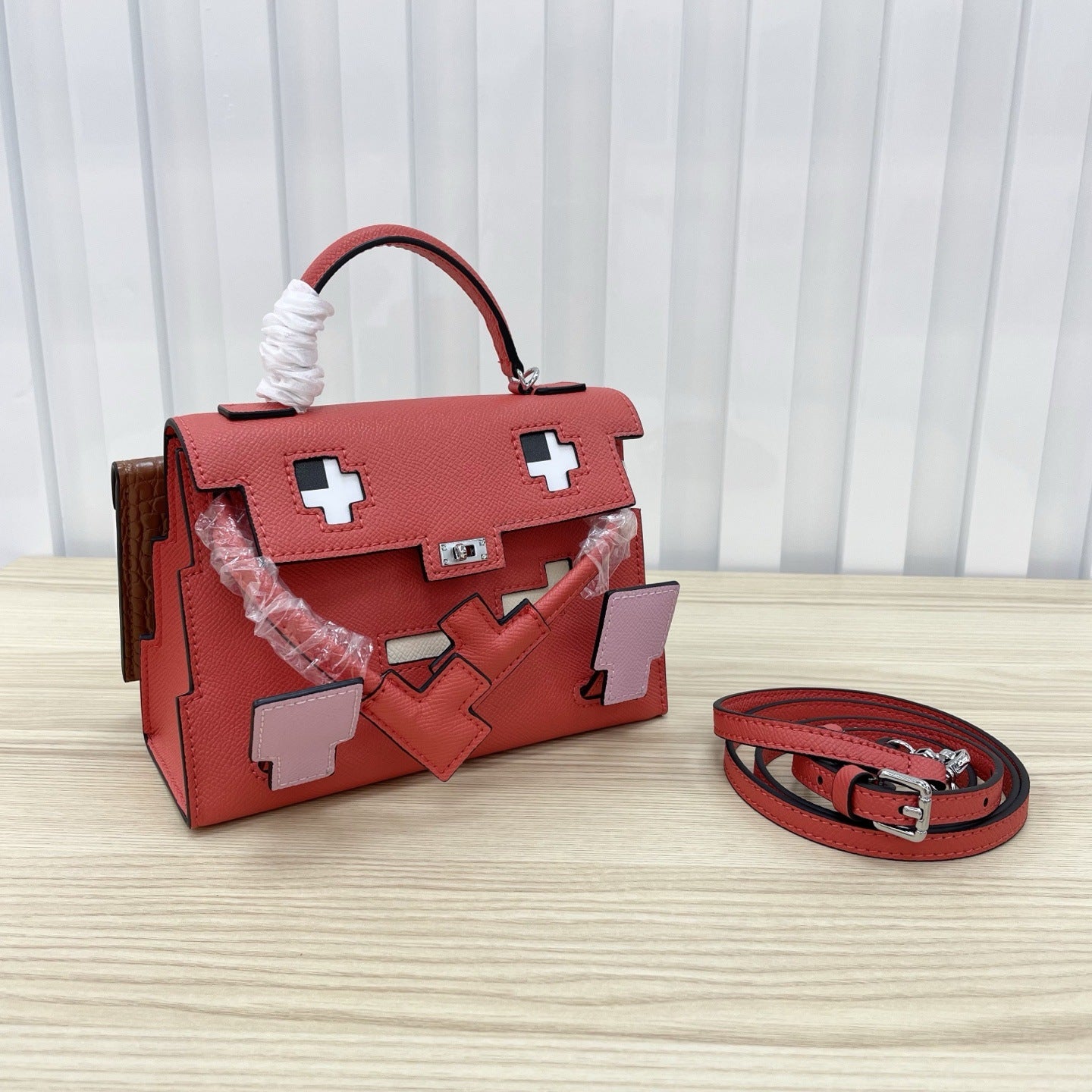 Mosaic Doll Mini Kelly Leather Personality Little Monster Contrast Handbags