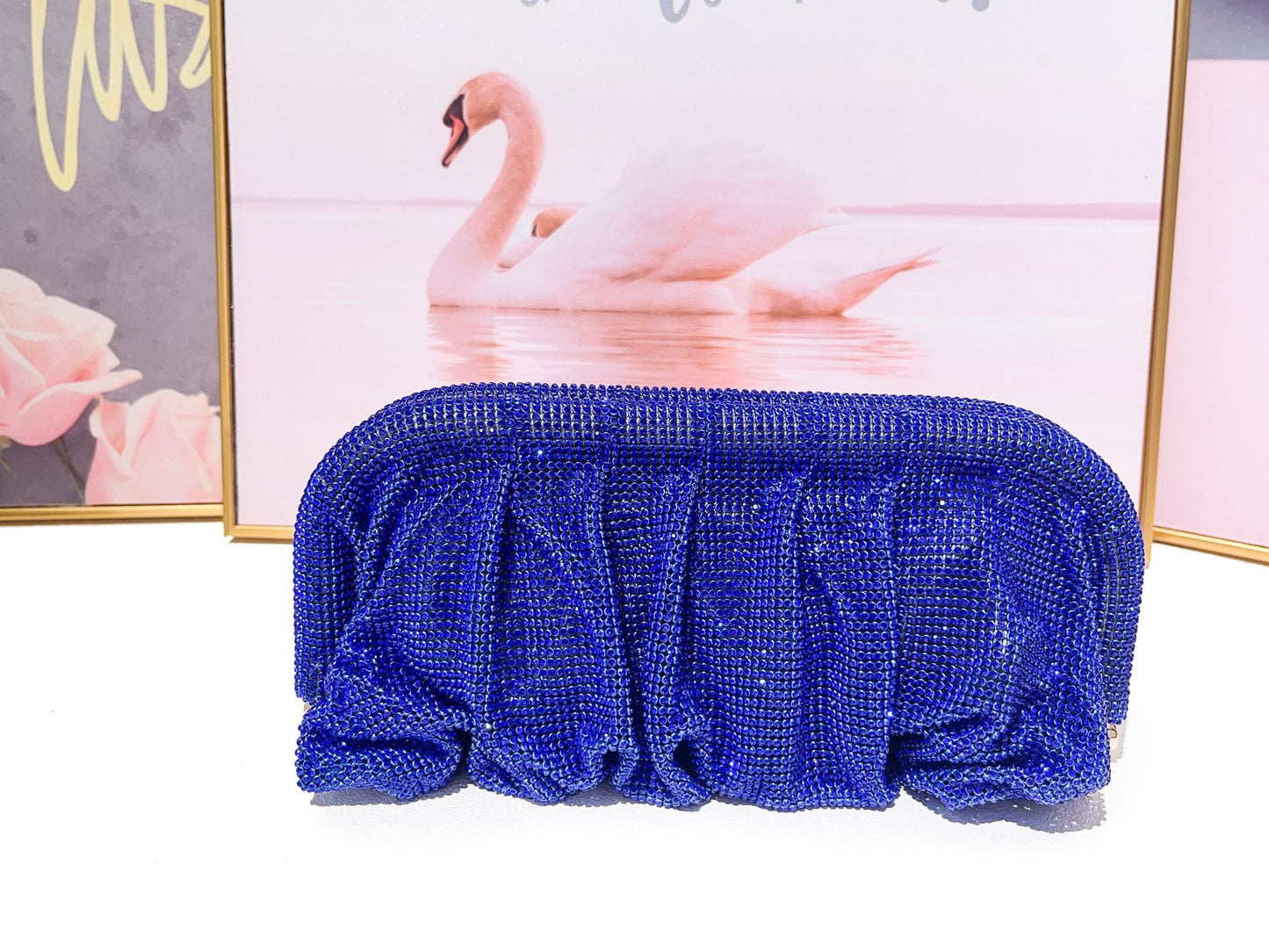 Women's Shiny Diamond Cloud Dumpling Dinner Rhinestone Pleated Evening Bags