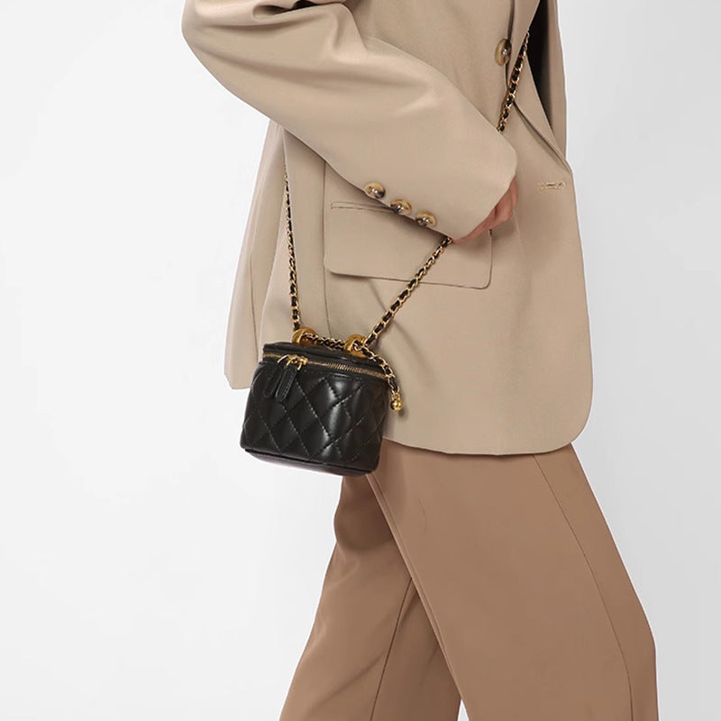 Women's Sheepskin Box Genuine Leather Golden Ball Crossbody Bags