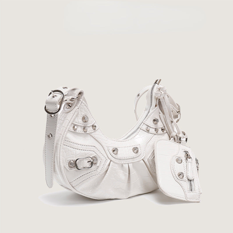 Motorcycle Underarm Rivet Tassel Crescent Moon Handbags