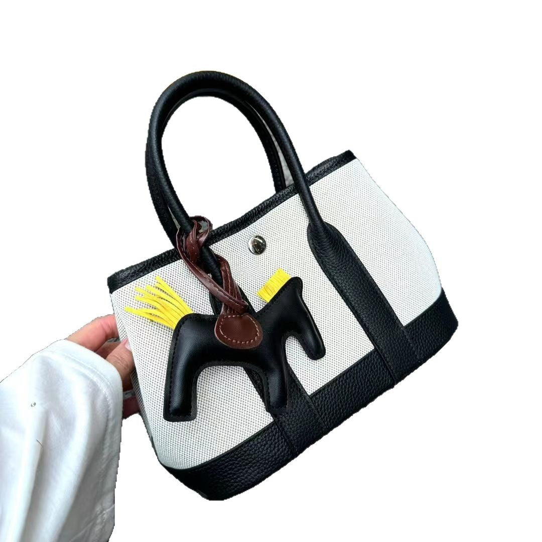 Women's Canvas With First Layer Cowhide Handbags