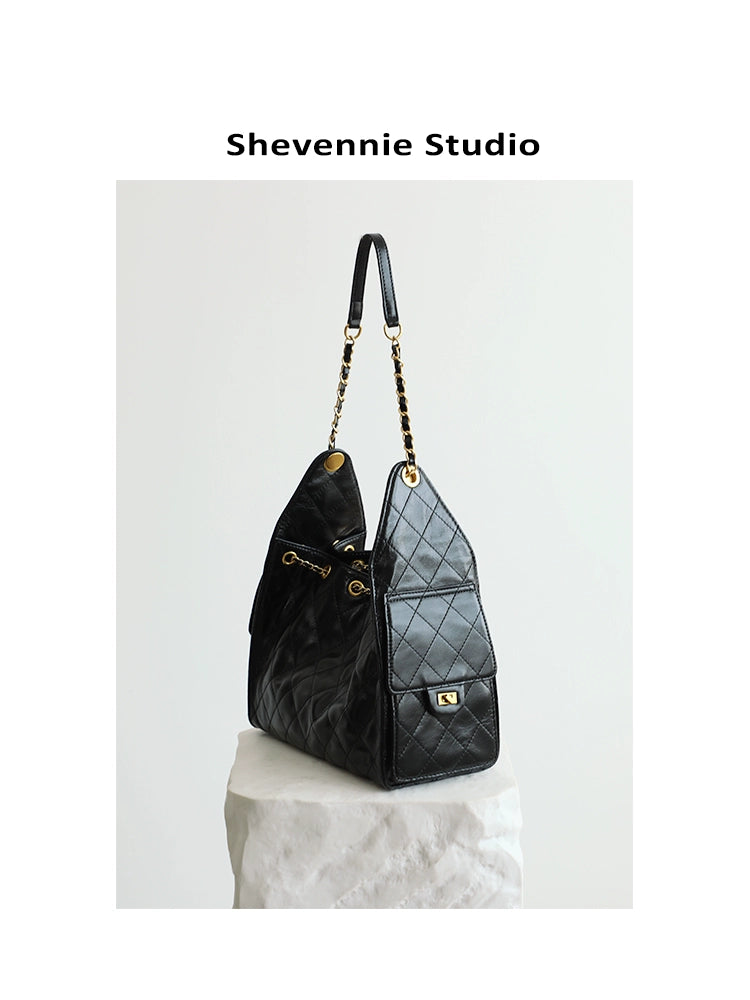 Genuine Leather Underarm Diamond Chain Large Shoulder Bags