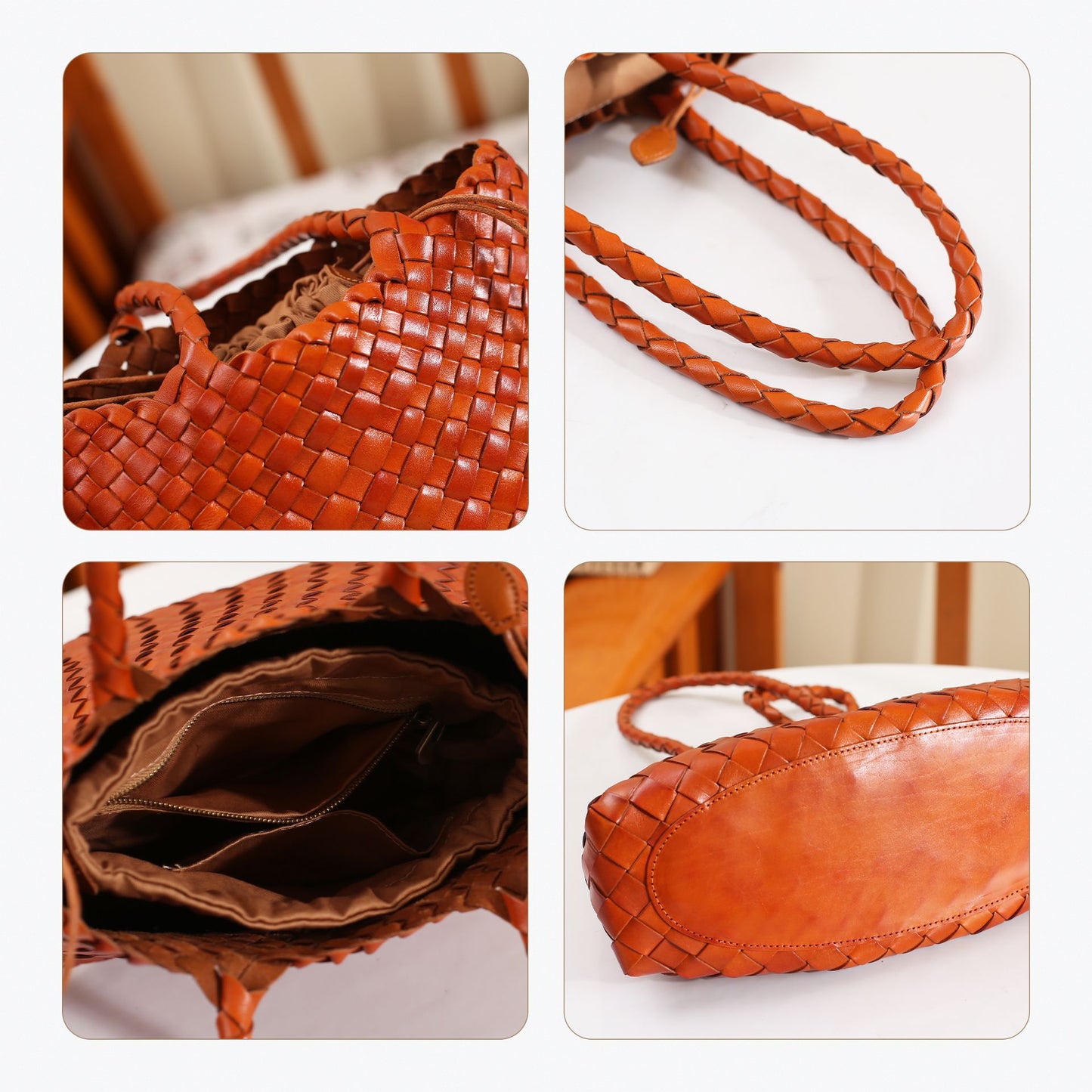 French Style Basket Cowhide Woven Vintage Large Bags