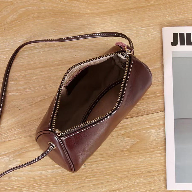 Vegetable Tanning Leather Round Retro One High-grade Crossbody Bags