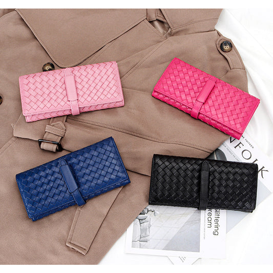 Women's Leather Fashion Sheepskin Woven Clutch Large Ladies Wallets
