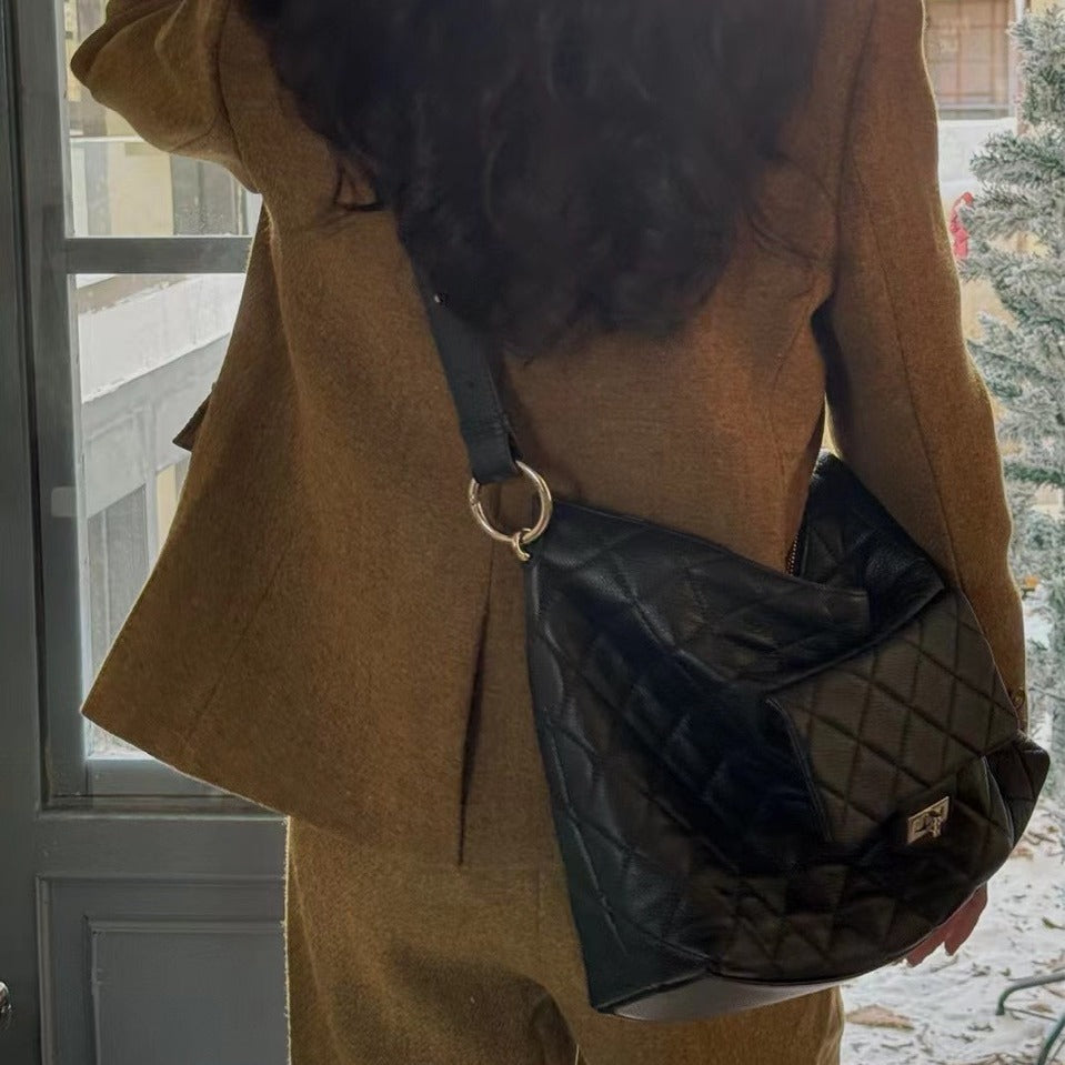 Underarm Layer Cowhide Rhombus Large Capacity Bags