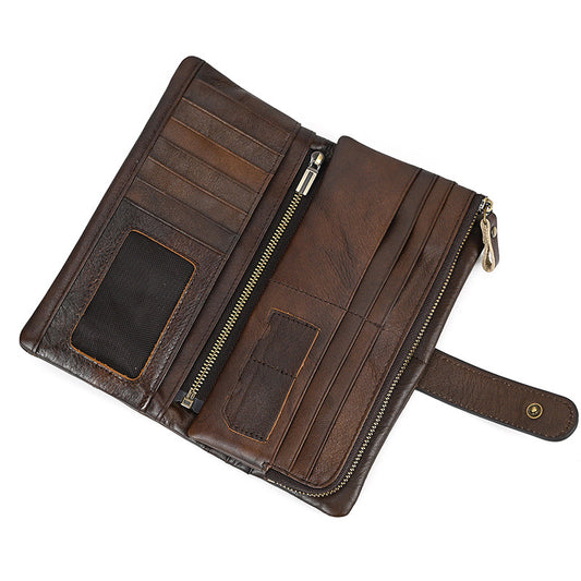 Rub Colored Cattlehide Leather Fashion Long Patchwork Men's Wallets