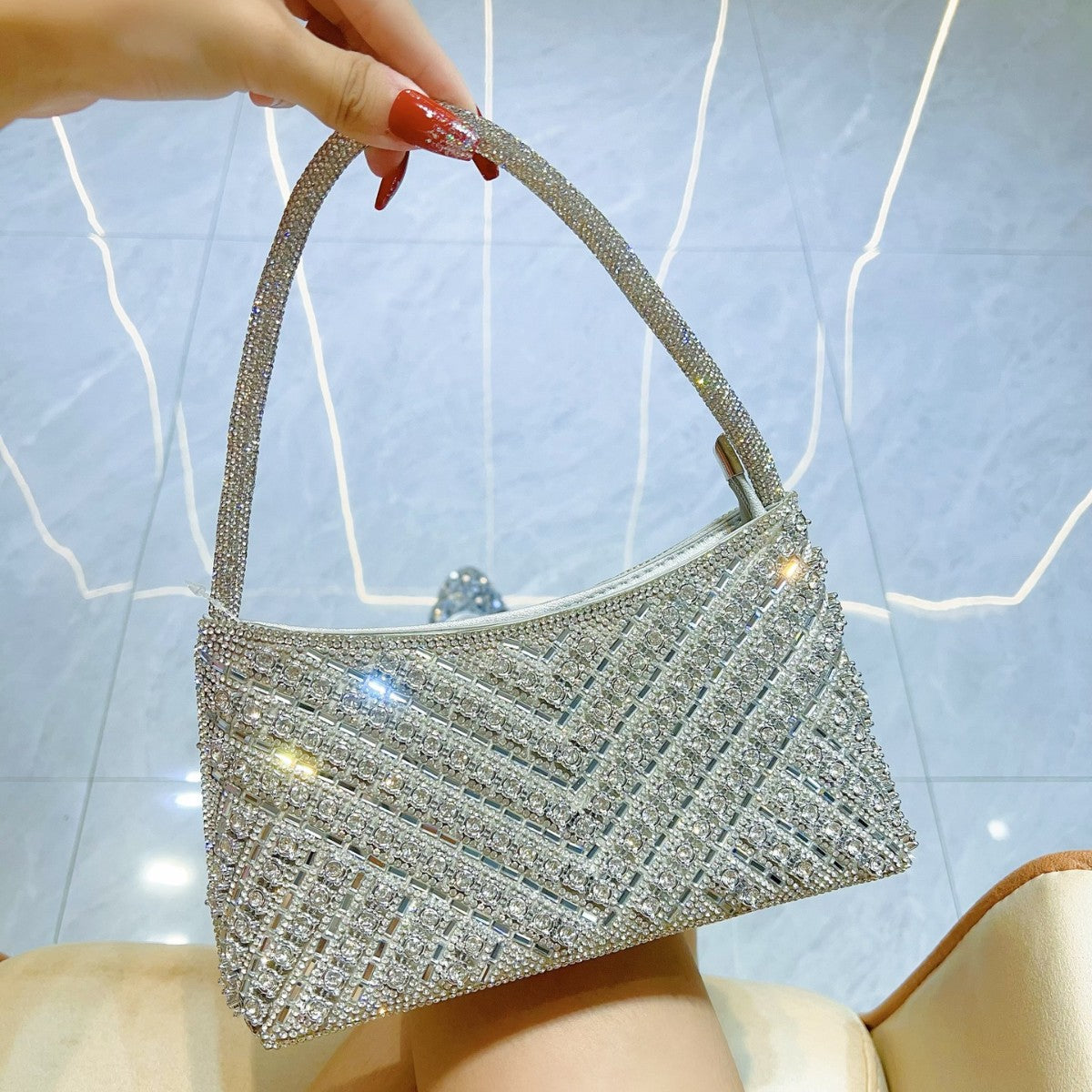 Full Diamond Dinner Banquet Dress Underarm Crossbody Bags