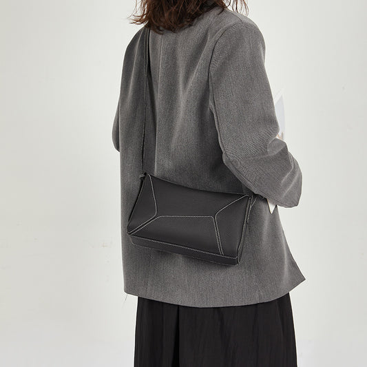 Authentic Leather Tactile Feel First Layer Cowhide Geometric Stitching Crossbody Bags