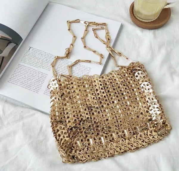 Women's Retro Metal Sequins Chain Hand-woven Sequin Underarm Shoulder Bags