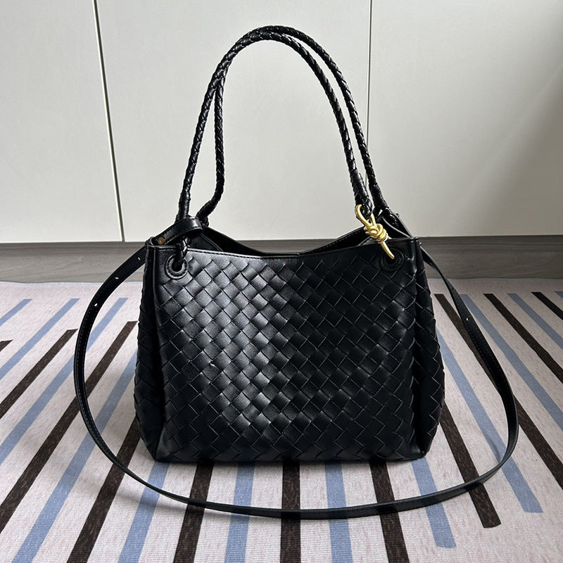 Women's Layer Cowhide Woven Parachute Genuine Leather Large Capacity Shoulder Bags