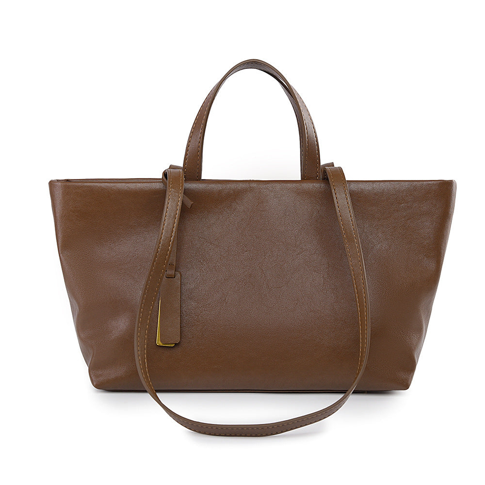 Women's Tanned Soft Leather Niche Large Capacity Trendy Shoulder Bags