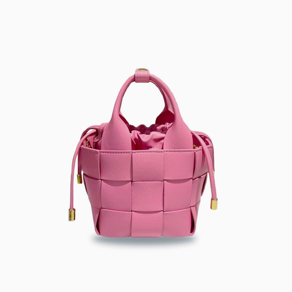Women's Vegetable Basket Woven Leather Drawstring Composite Bags