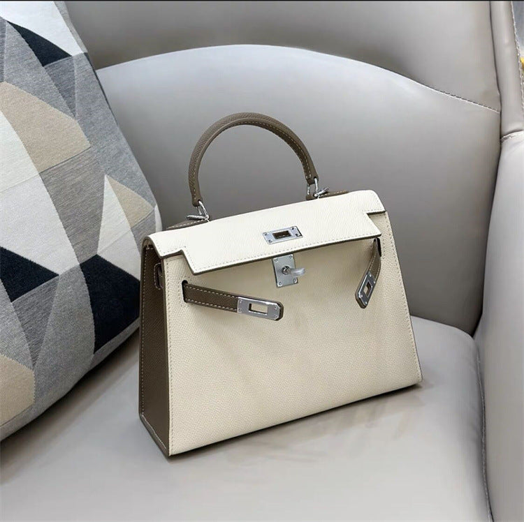 Women's Color Matching Contrast Kelly Cowhide Elegant Bags