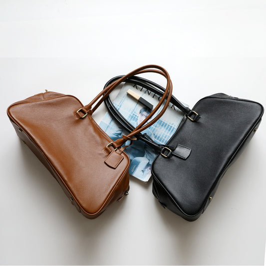 Simple Retro First Layer Cowhide Large Shoulder Bags