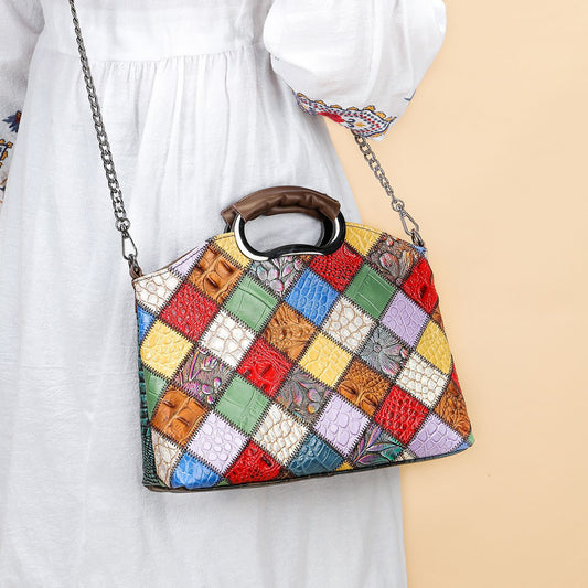 Women's Cowhide Large Capacity Leather Retro Patchwork Bags