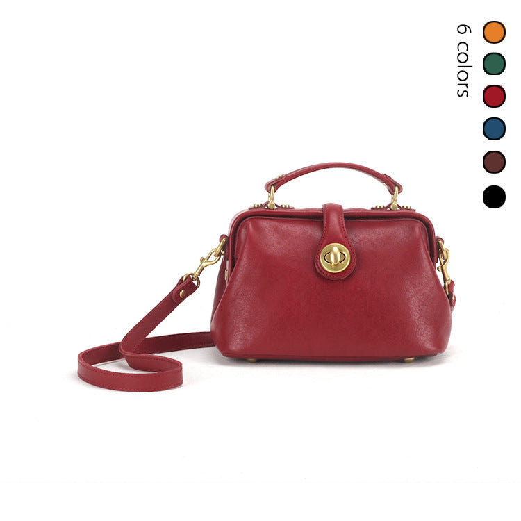 Women's First Layer Cowhide Doctor Portable Retro Crossbody Bags