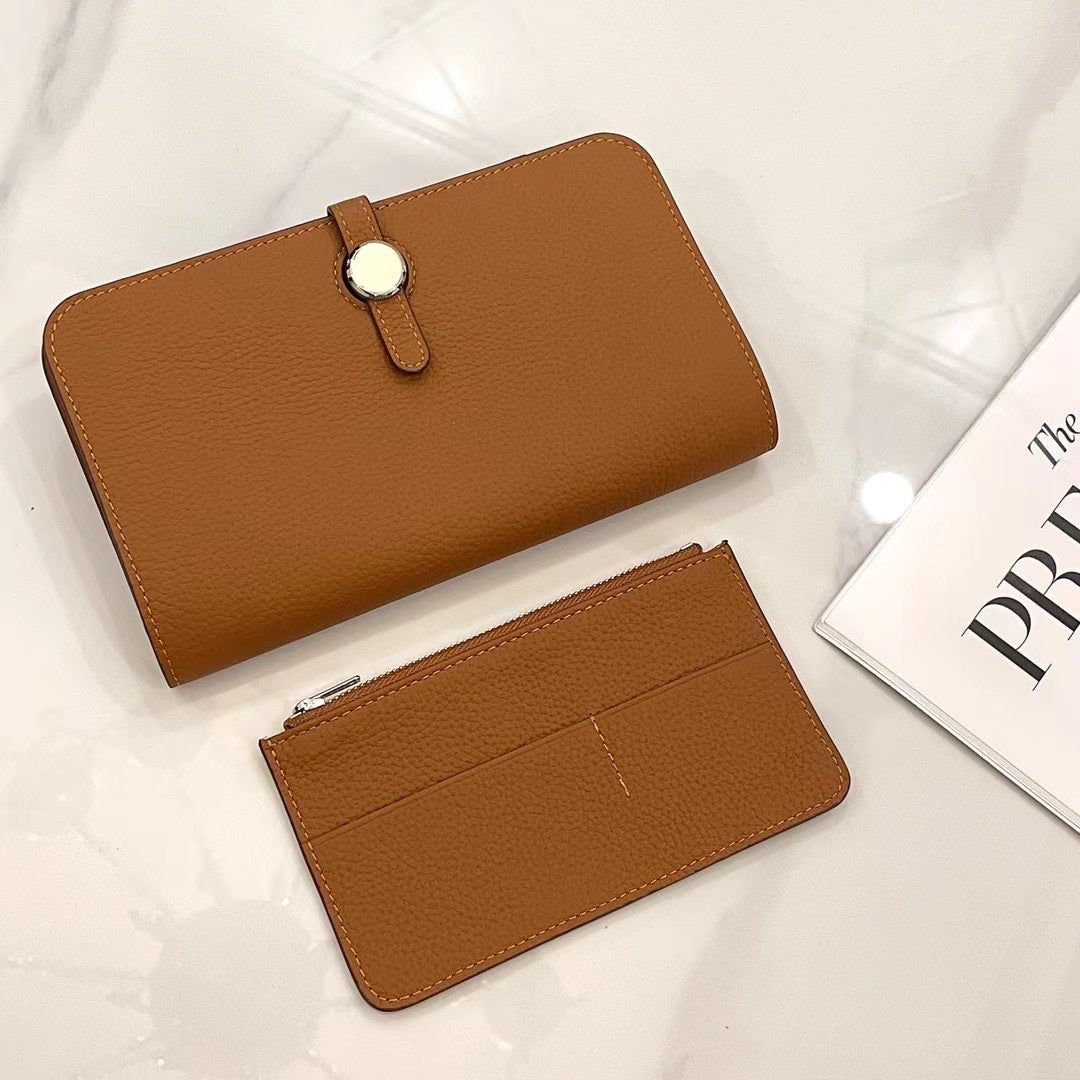 Women's Layer Cowhide Long Folding Large Capacity Genuine Leather Ladies Wallets