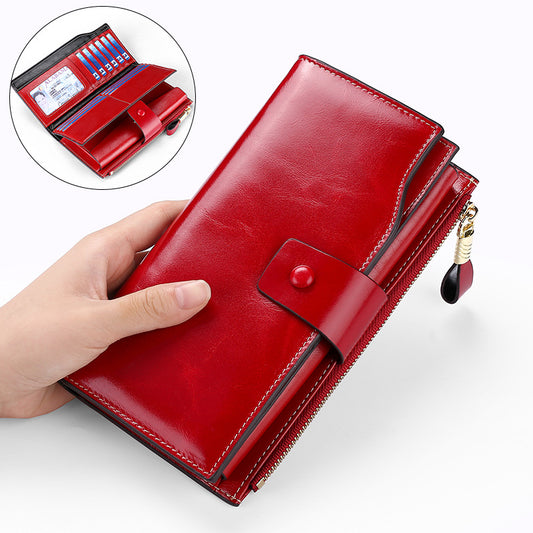 Top Layer Leather Long Swiping Multifunctional Retro Ladies Wallets