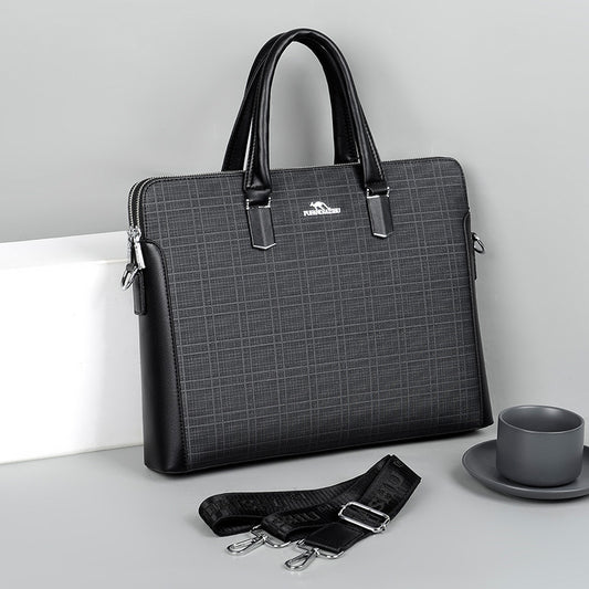 Men's Single Double Zipper Office Plaid Business Men's Handbags