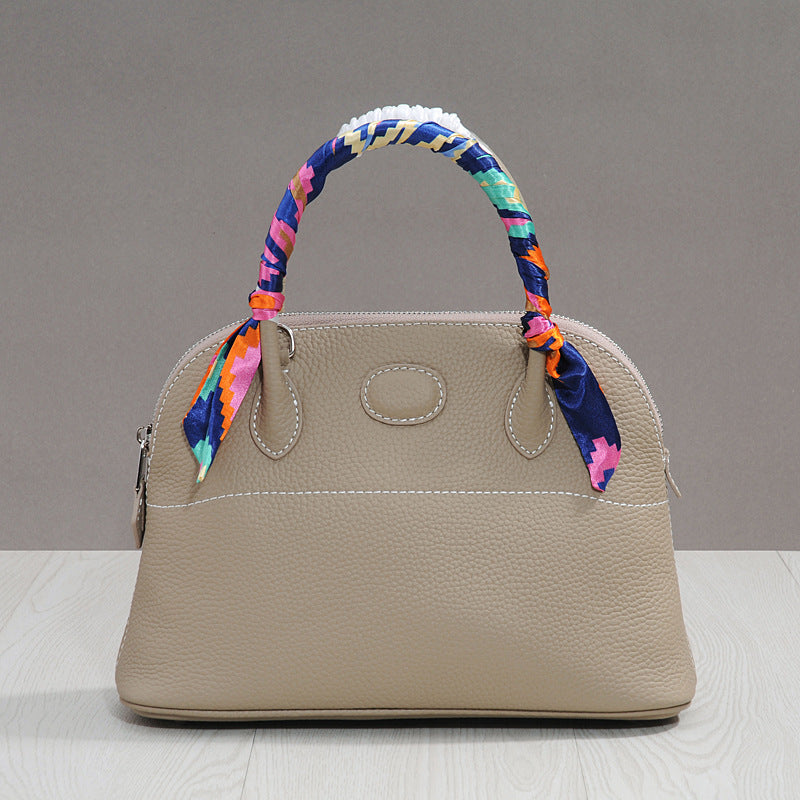 Women's Lychee Pattern First Layer Cowhide Portable Crossbody Bags
