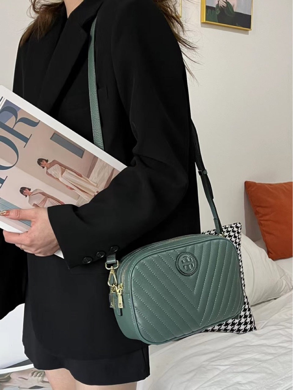 Women's Trendy Genuine Leather Classic Style Rhombus Crossbody Bags