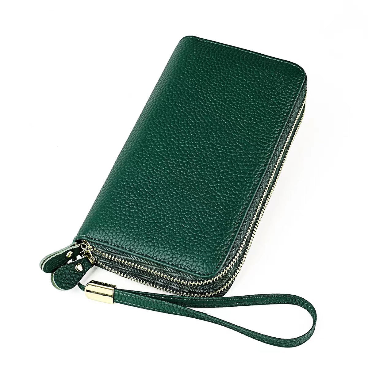 Women's Double Zipper Genuine Leather Clutch Long Ladies Wallets