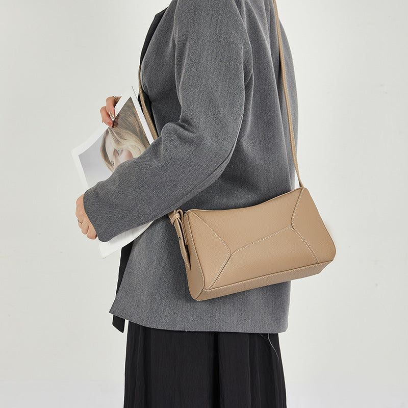 Authentic Leather Tactile Feel First Layer Cowhide Geometric Stitching Crossbody Bags