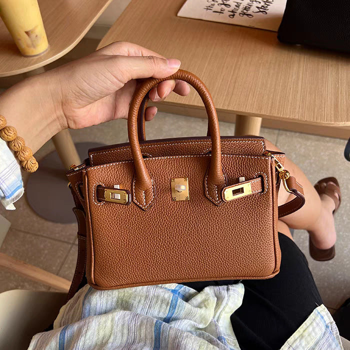 Women's Layer Cowhide Lychee Pattern Genuine Leather Handbags