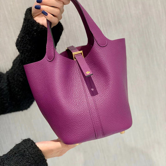 Women's Imported Vegetable Basket Genuine Leather Litchi Handbags