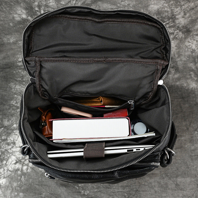 Men's Fashion Leather First Layer Cowhide Large Backpacks