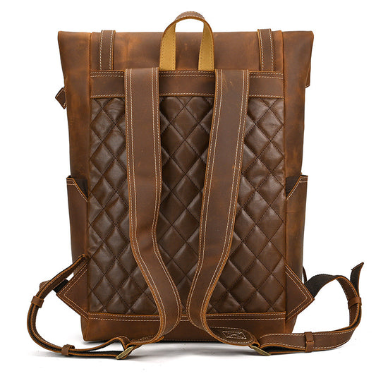 Men's Retro Crazy Horse Leather Large Capacity Backpacks