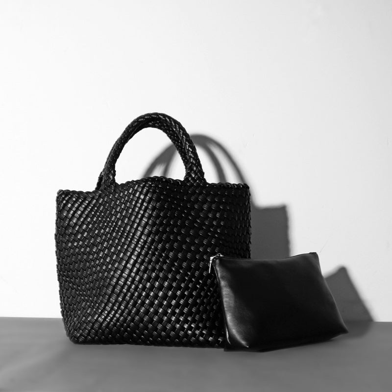 Soft Leather Woven Big Vegetable Basket Handbags