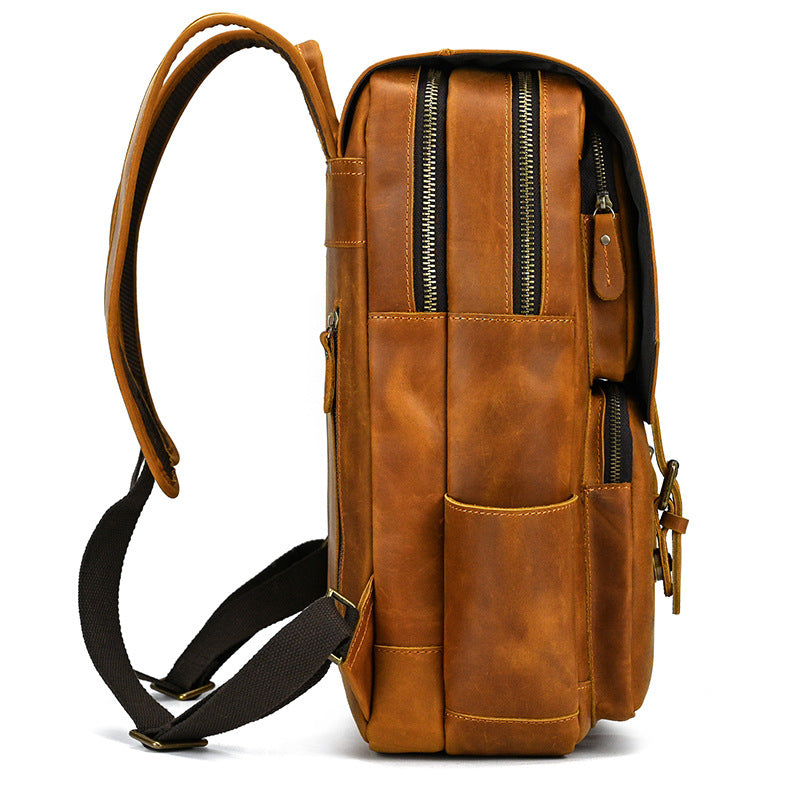 Men's Retro Crazy Horse Leather Flip Genuine Backpacks