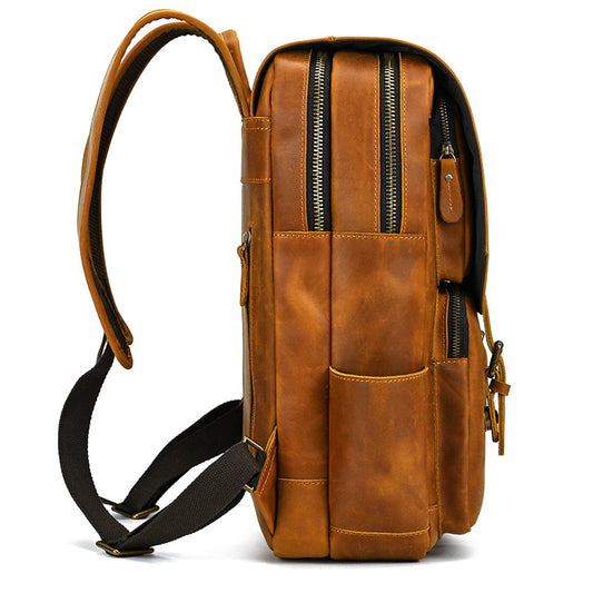 Men's Retro Crazy Horse Leather Flip Genuine Backpacks