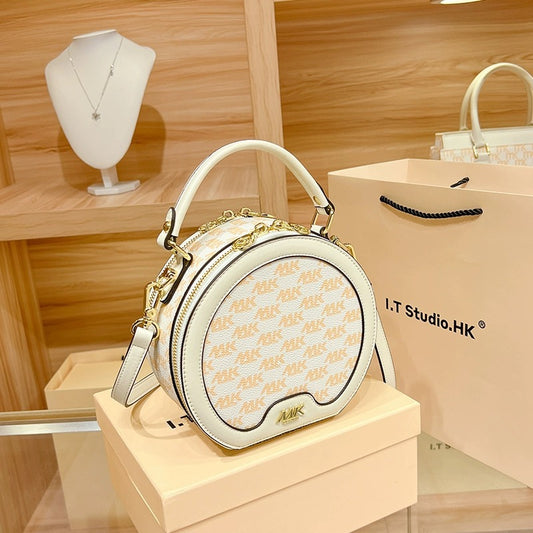 Women's Niche Fashion Genuine Leather Round Pie Crossbody Bags