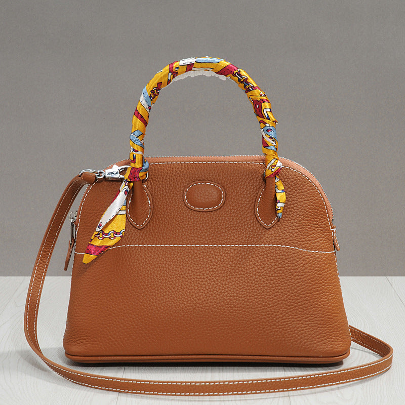 Women's Lychee Pattern First Layer Cowhide Portable Crossbody Bags