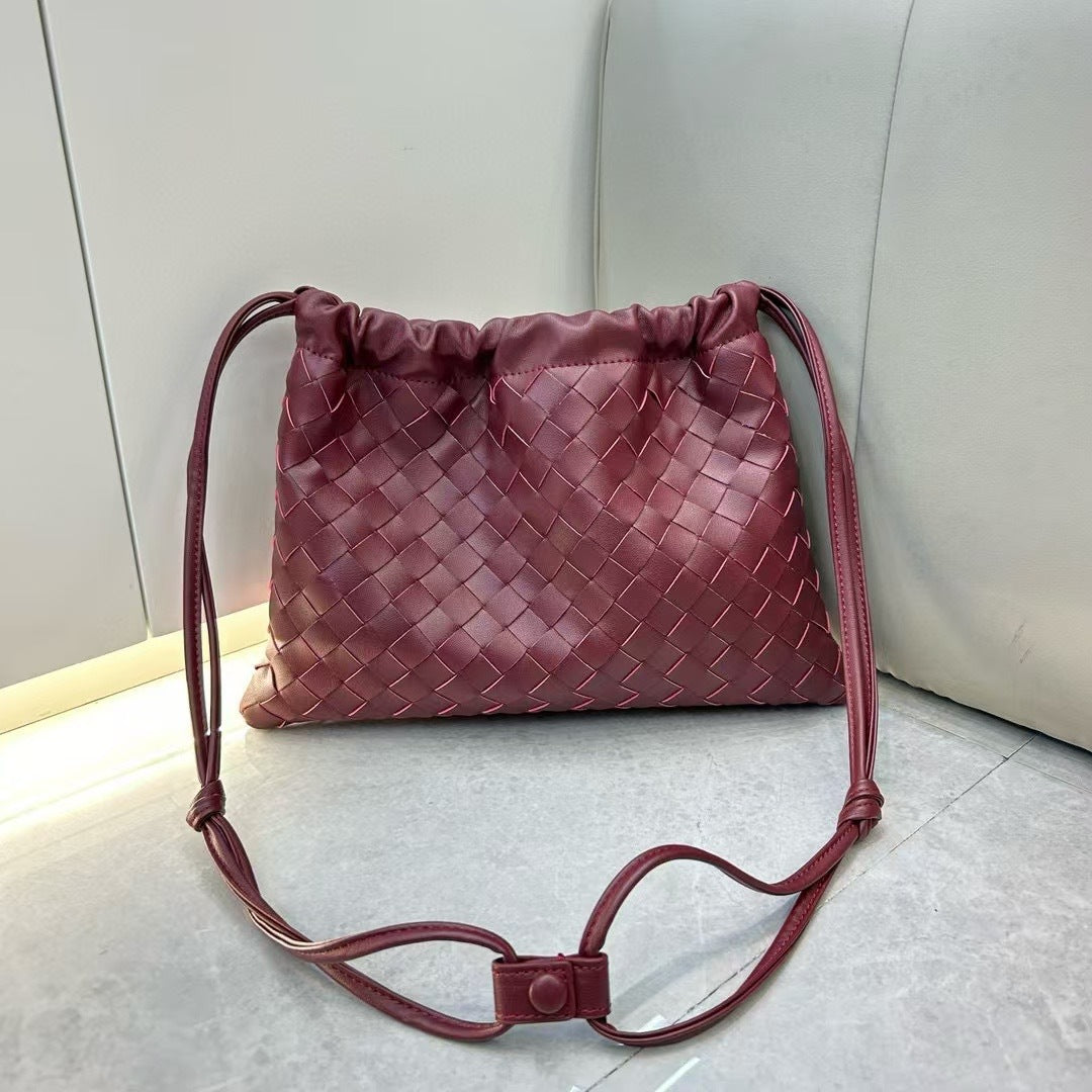 Women's Genuine Leather Fashion White One Drawstring Crossbody Bags