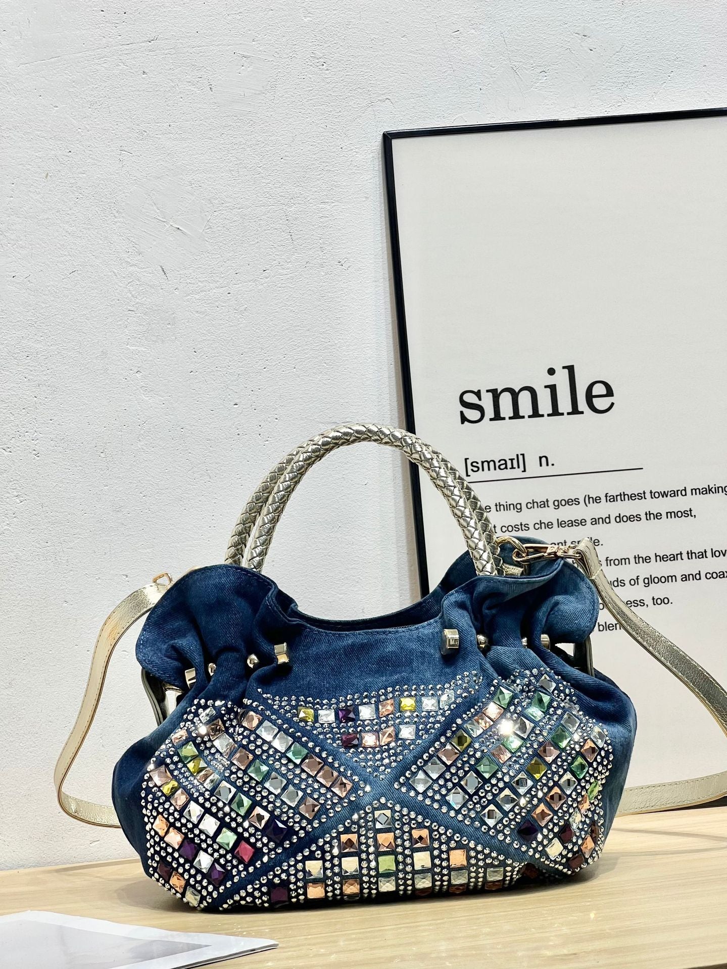 Korean Style Mini Fashion Canvas Rhinestone Handbags