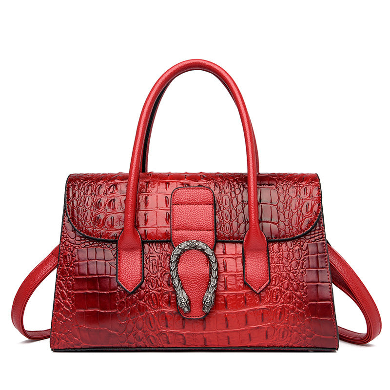 Women's Trendy Top Layer Cowhide Crocodile Pattern Handbags