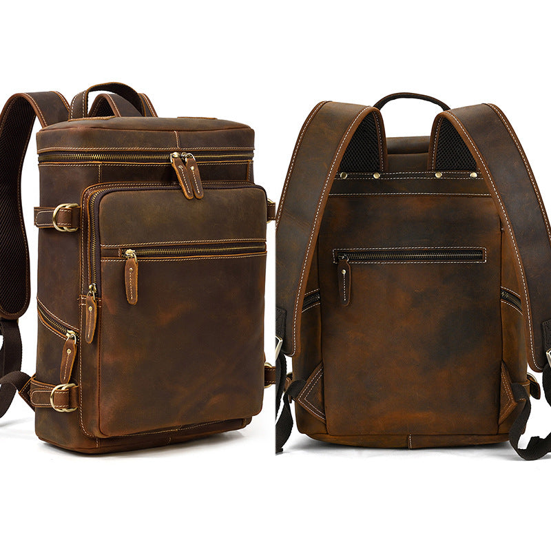 Men's Leather Vintage Crazy Horse Cylinder First Backpacks
