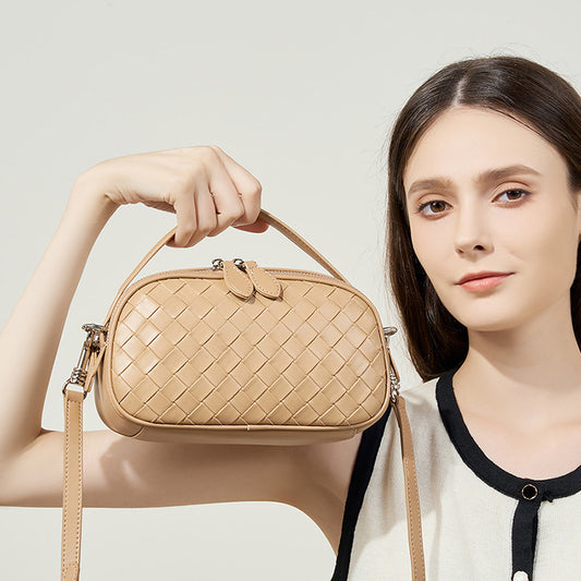 Women's Summer Genuine Leather Portable Fashion Woven Crossbody Bags