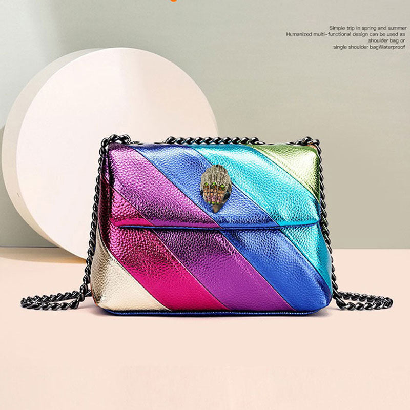 Women's Rainbow Contrast Splicing Eagle Bird Head Shoulder Bags