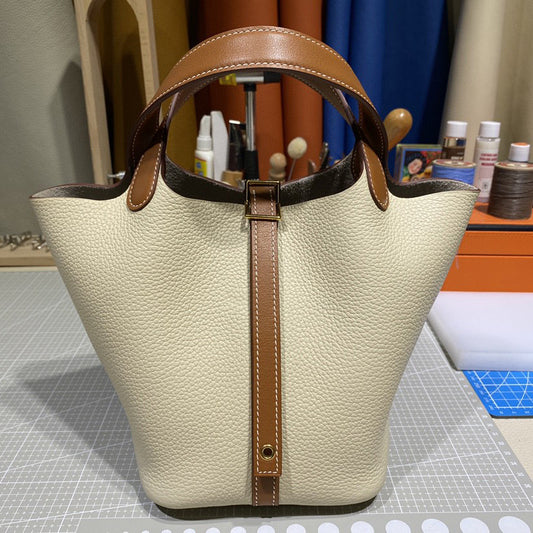 Cowhide Wax Line Vegetable Basket Layer Lychee Bucket Bags