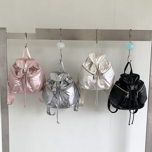 Korean Style Flip Drawstring Simple Female Backpacks